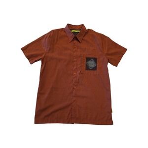 Mountain Dew Button Up Shirt Mens M Orange Zip Pocket Vent Hiking Y2K
